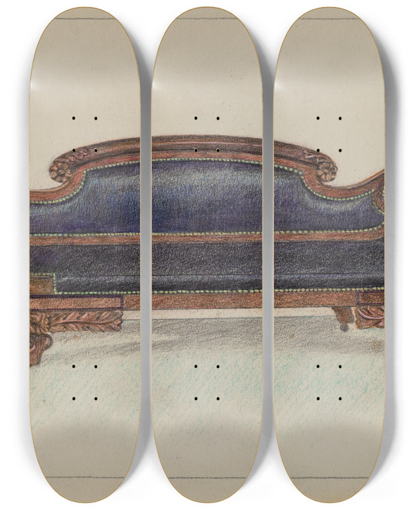 Triptych art skateboard deck of Herman Bader Sofa by Herman Bader
