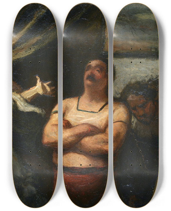 Triptych art skateboard deck of Honor Daumier The Strong Man by Honore Daumier (1808-1879)