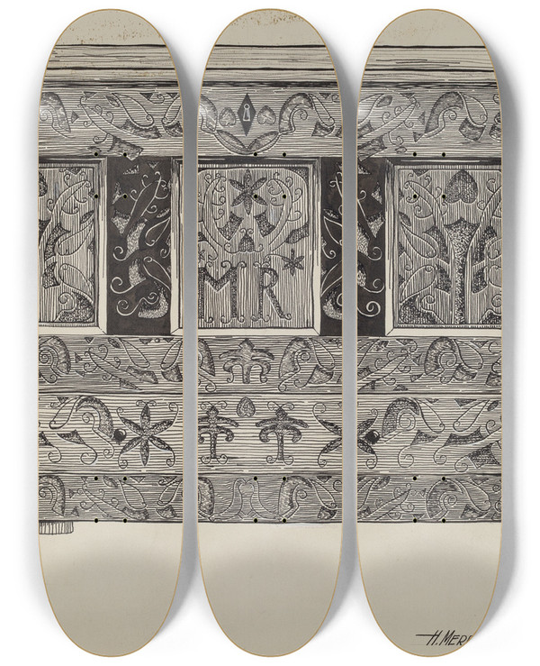 Triptych art skateboard deck of Harold Merriam Hadley Chest_1 by Harold Merriam
