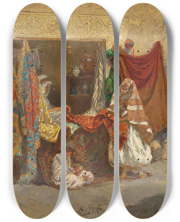 Triptych art skateboard deck of Addison Thomas Millar Oriental Shop by Addison Thomas Millar (1860-1913)