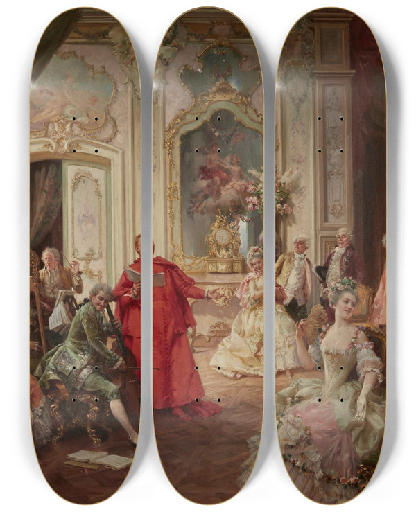 Triptych art skateboard deck of Cesare Auguste Detti A Delightful Performance_1 by Cesare Auguste Detti (1847-1914)