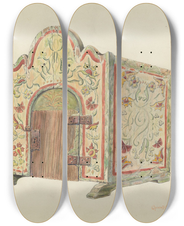Triptych art skateboard deck of Cornelius Christoffels Altar Tabernacle by Cornelius Christoffels (1879-1960)