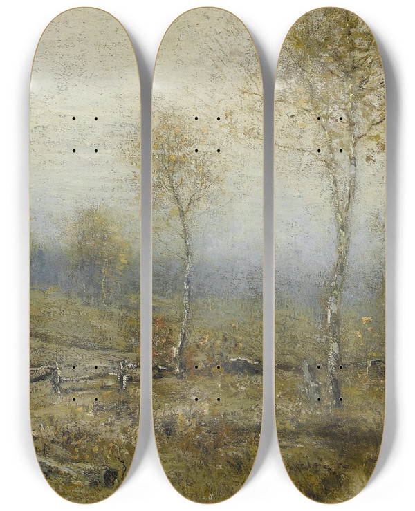 Triptych art skateboard deck of Bruce Crane Winter Landscape by Bruce Crane (1857-1937)