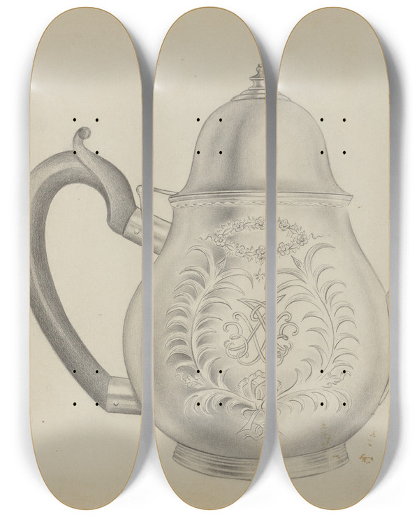 Triptych art skateboard deck of Clayton Braun Silver Teapot_1 by Clayton Braun