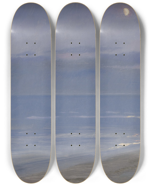 Triptych art skateboard deck of Peder Severin Kryer Skagen Beach In Moonlight by Peder Severin Kroyer (1851-1909)