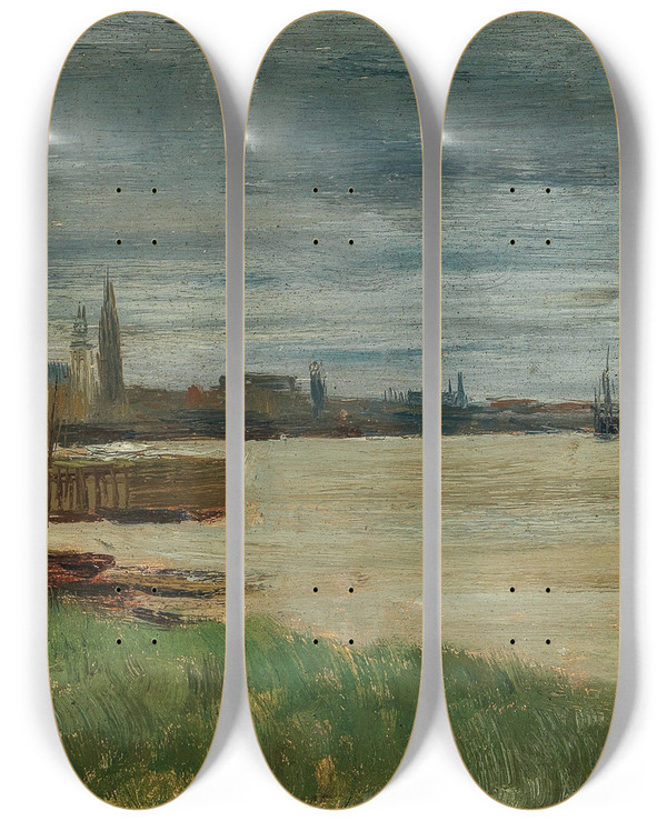 Triptych art skateboard deck of Henri Evenepoel Anvers Le Fleuve La Rade Danvers by Henri Evenepoel (1872-1899)