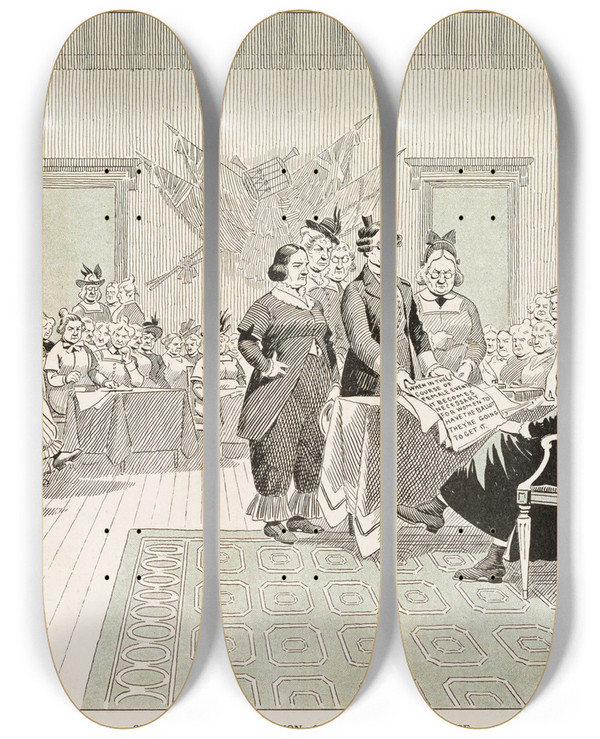 Triptych art skateboard deck of Samuel Ehrhart Signing The Declaration Of Their Independence by Samuel Ehrhart (1862-1937)