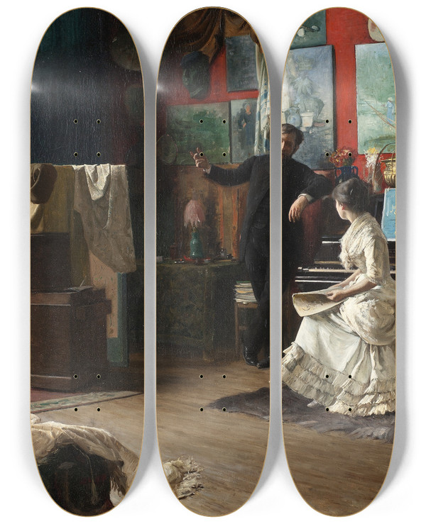 Triptych art skateboard deck of Robert Thegerstrm Intermezzo by Robert Thegerstrom (1857-1919)