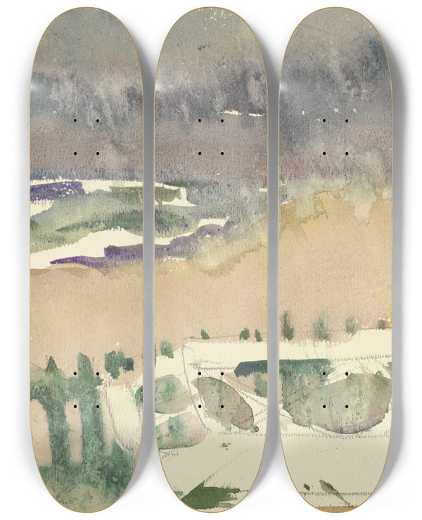 Triptych art skateboard deck of Arno Knig Bank On The Dune by Arno Konig (1894)