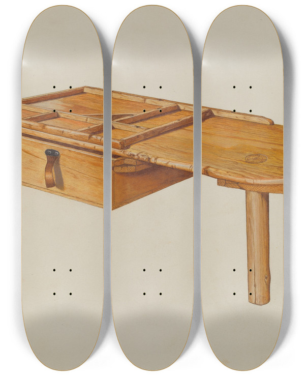Triptych art skateboard deck of Albert Ryder Shoemakers Bench by Albert Ryder