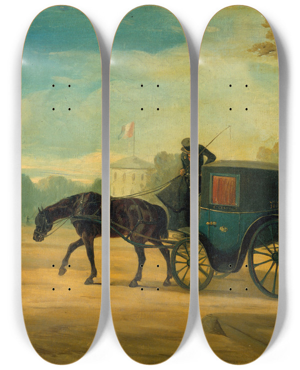 Triptych art skateboard deck of Charles De Luna Le Fiacre by Charles de Luna (1812-1866)