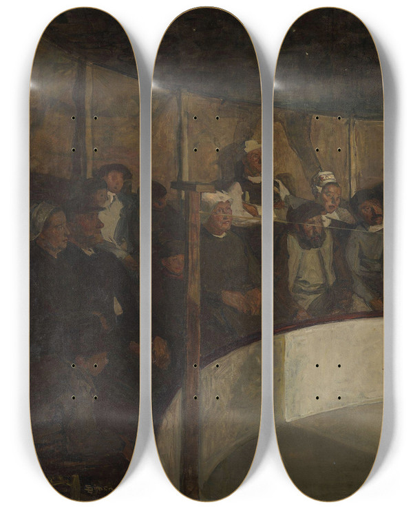 Triptych art skateboard deck of Lucien Simon Markedssirkus I Bretagne by Lucien Simon (1861-1945)