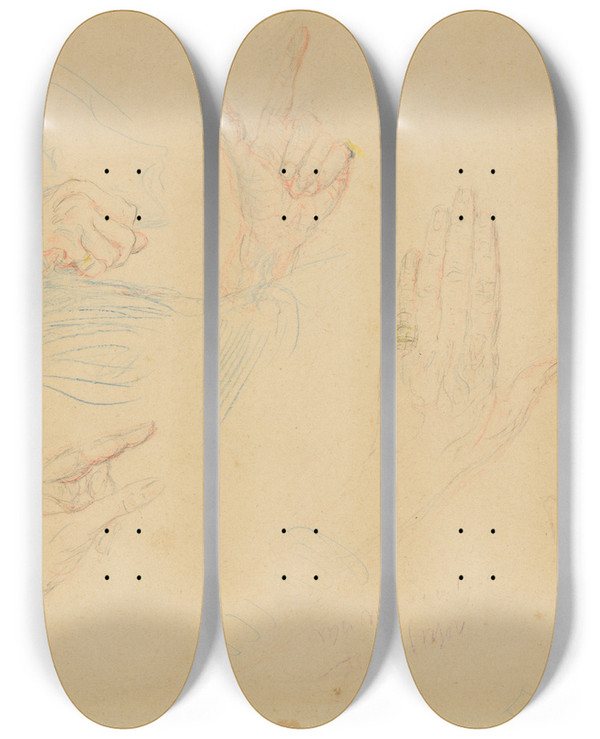 Triptych art skateboard deck of James Ensor Mijn Handen by James Ensor (1860-1949)