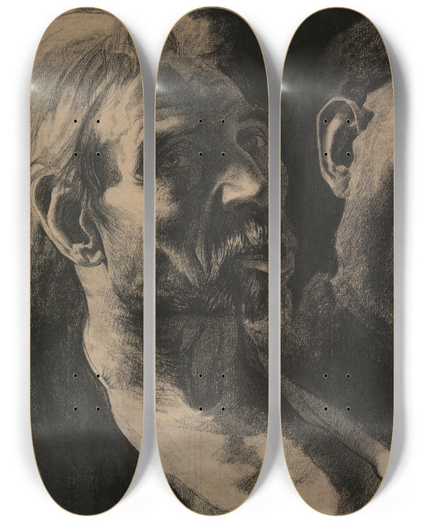 Triptych art skateboard deck of Joseph Stella Miners by Joseph Stella (1877-1946)