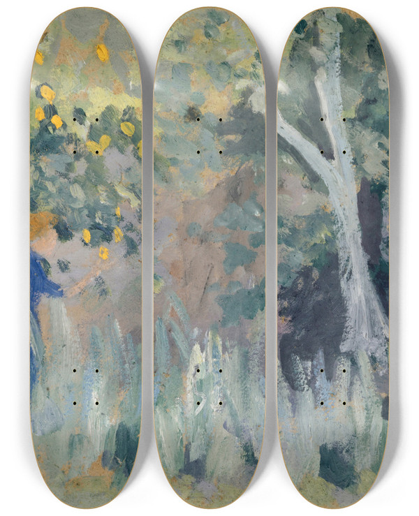 Triptych art skateboard deck of Ernst Schiess Zitonenernte by Ernst Schiess (1872-1919)