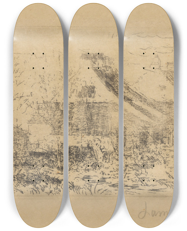 Triptych art skateboard deck of James Ensor Huisjes In Mariakerke by James Ensor (1860-1949)