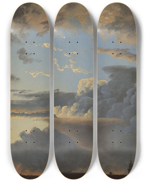 Triptych art skateboard deck of Knud Baade Cloud Study_1 by Knud Baade (1808-1879)