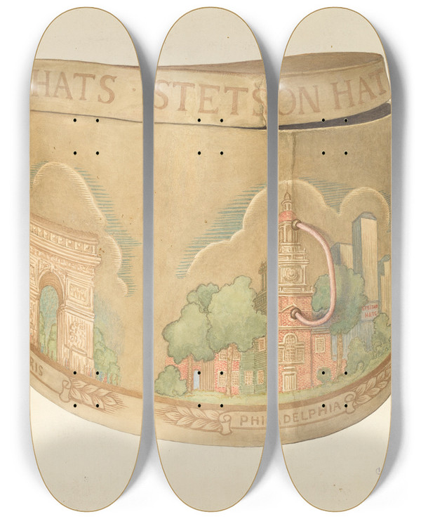Triptych art skateboard deck of Carl Buergerniss Bandbox by Carl Buergerniss (20-)