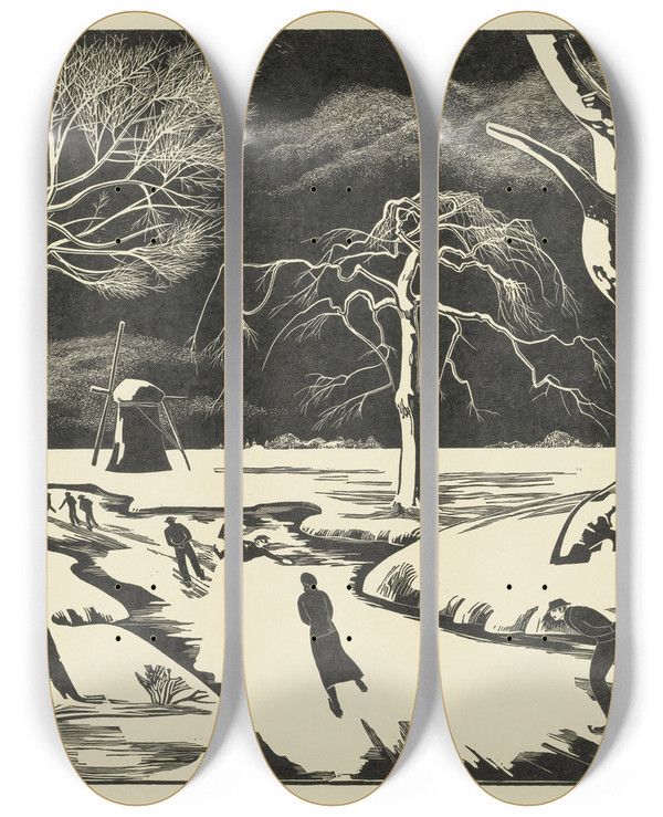 Triptych art skateboard deck of Bernard Essers Wintergezicht Folio by Bernard Essers (1893-1945)