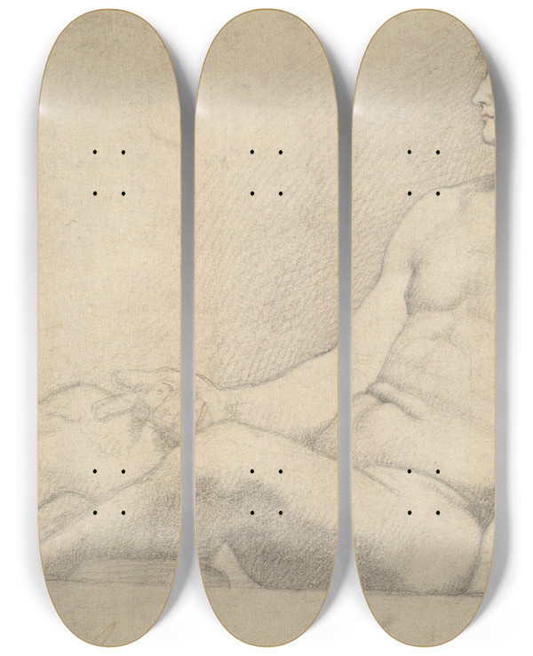 Triptych art skateboard deck of Giuseppe Bossi Reclining Malenude by Giuseppe Bossi (1777-1815)