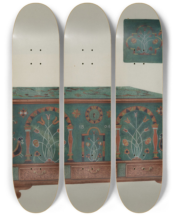 Triptych art skateboard deck of Betty Jean Davis Pa German Chest_5 by Betty Jean Davis