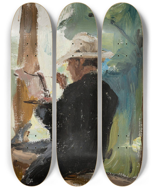 Triptych art skateboard deck of Jan Cigliski Singer Yershov While Painting by Jan Ciaglinski (1858-1913)