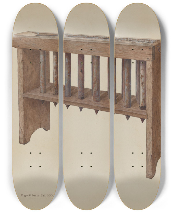 Triptych art skateboard deck of Roger Deats Candle Mold by Roger Deats