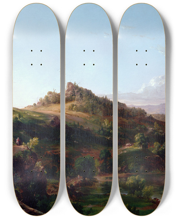 Triptych art skateboard deck of Thomas Cole Catskill Scenery by Thomas Cole (1801-1848)