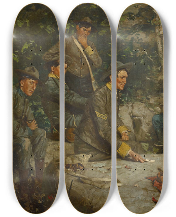 Triptych art skateboard deck of William Gilbert Gaul Between The Lines by William Gilbert Gaul (1855-1919)