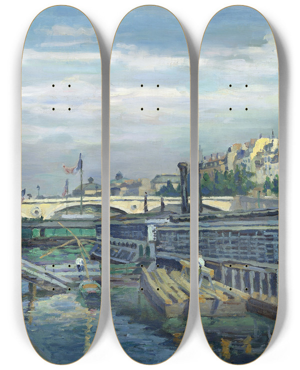 Triptych art skateboard deck of Armand Guillaumin The Bridge Of Louis Philippe by Armand Guillaumin (1841-1927)