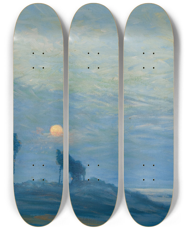 Triptych art skateboard deck of Birger Sandzn Sunset Over The Trees by Birger Sandzen (1871-1954)