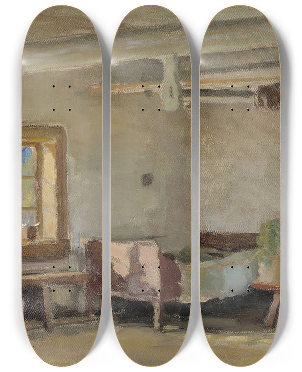 Triptych art skateboard deck of Eero Jrnefelt Interior by Eero Jarnefelt (1863-1937)