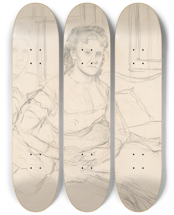 Triptych art skateboard deck of Edgar Degas Study For Mme Thodore Gobillard by Edgar Degas (1834-1917)