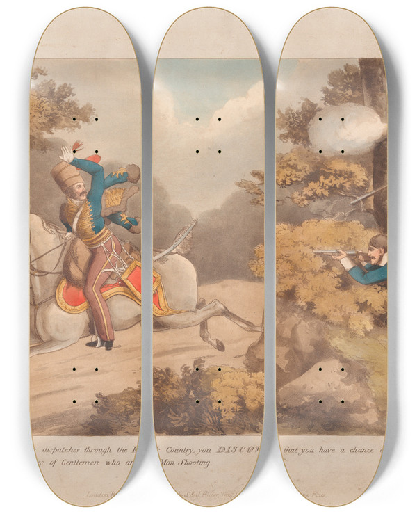 Triptych art skateboard deck of Henry Thomas Alken Military Discoveries_5 by Henry Thomas Alken (1785-1851)