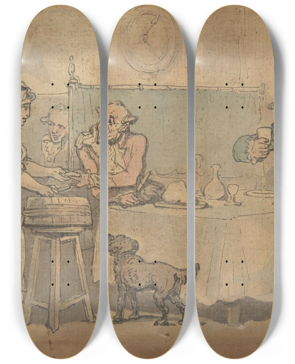 Triptych art skateboard deck of Thomas Rowlandson Tavern Scene by Thomas Rowlandson (1756-1827)