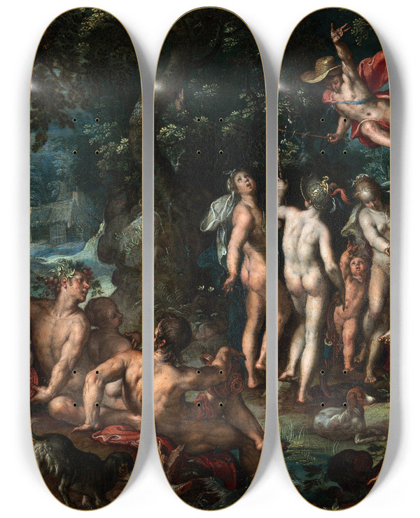 Triptych art skateboard deck of Joachim Wtewael The Judgment Of Paris_2 by Joachim Wtewael (1566-1638)