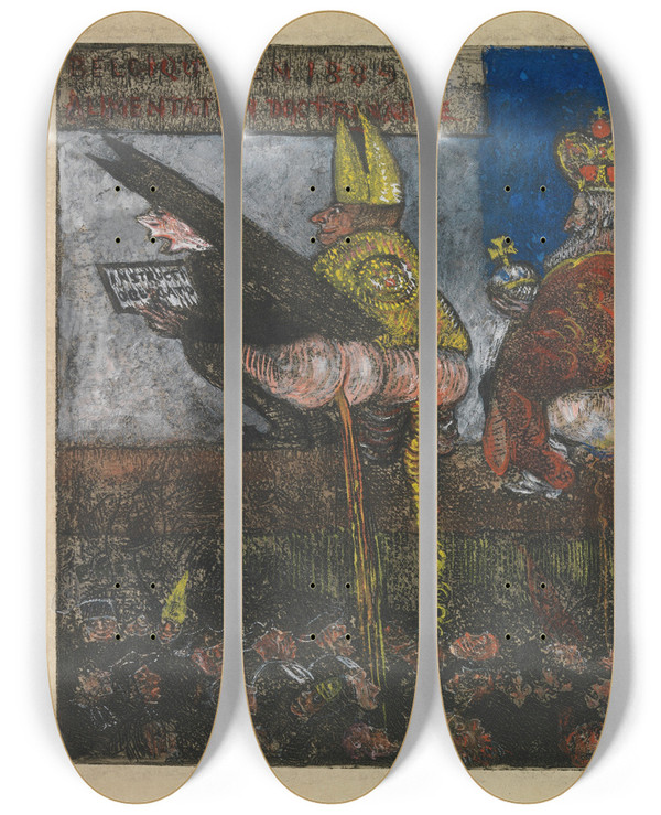 Triptych art skateboard deck of James Ensor Doctrinal Nourishment_1 by James Ensor (1860-1949)