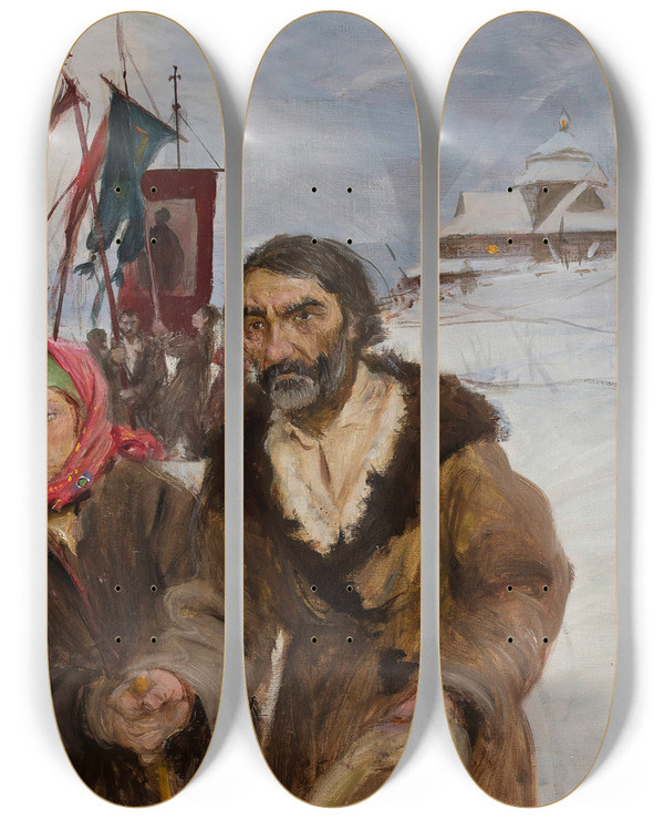 Triptych art skateboard deck of Teodor Axentowicz Highlanders Procession by Teodor Axentowicz (1859-1938)