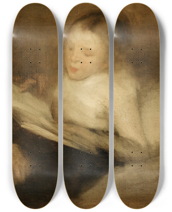 Triptych art skateboard deck of Eugne Carriere A Nice Tale by Eugene Carriere (1849-1906)