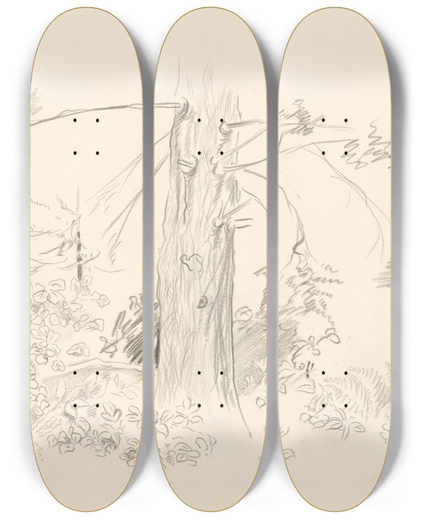 Triptych art skateboard deck of Jn Novk Strom by Jan Novak (1921-1944)