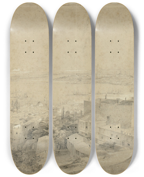 Triptych art skateboard deck of David Roberts Constantinople by David Roberts (1796-1864)