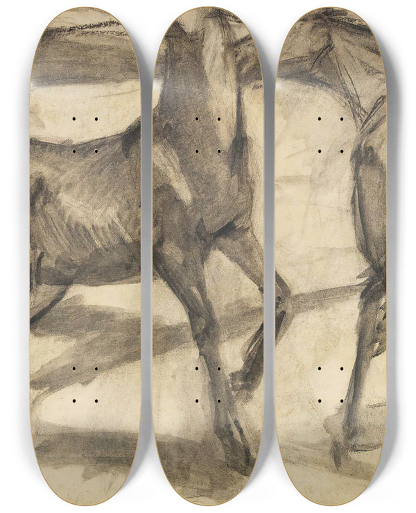 Triptych art skateboard deck of Franz Marc Zwei Pferde by Franz Marc (1880-1916)