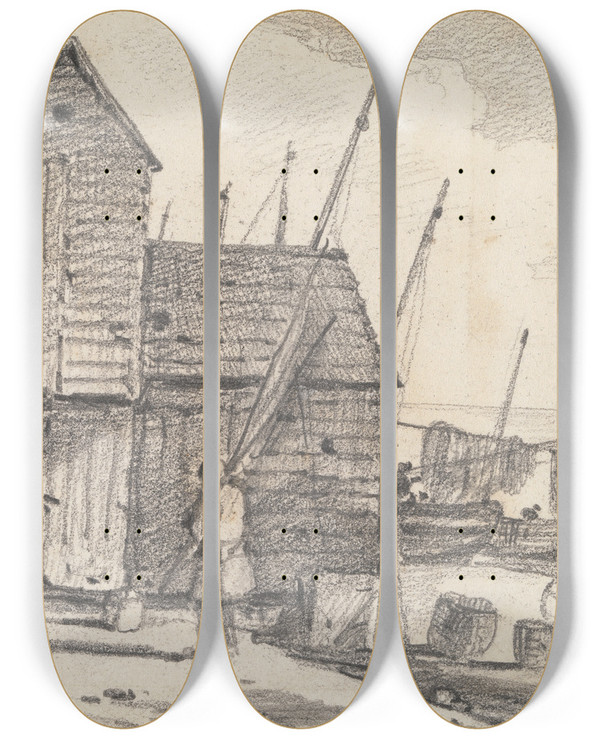 Triptych art skateboard deck of Thomas Hastings Hastings Beach 7 October 1820 by Thomas Hastings (1778-1854)