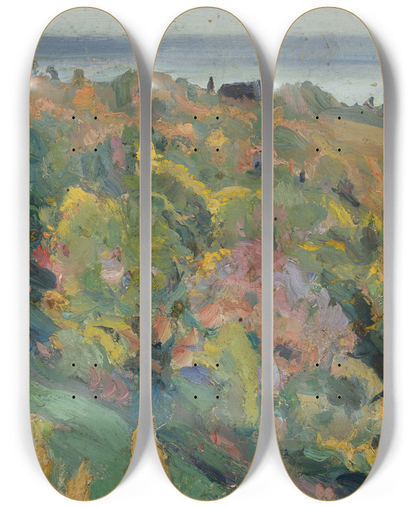 Triptych art skateboard deck of Mikhail Nesterov Landscape Study by Mikhail Nesterov (1862-1942)