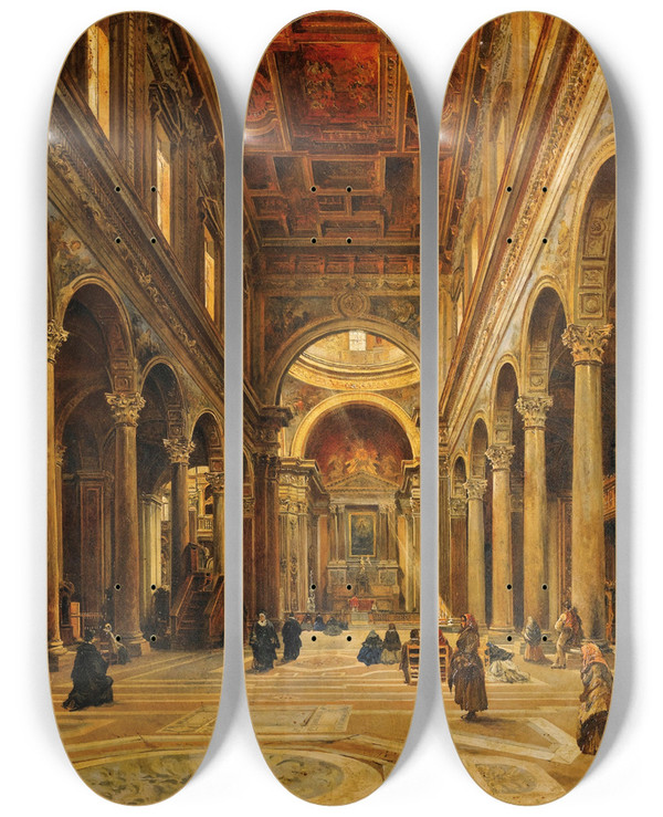 Triptych art skateboard deck of Giovanni Lanza Intrieur Dglise by Giovanni Lanza