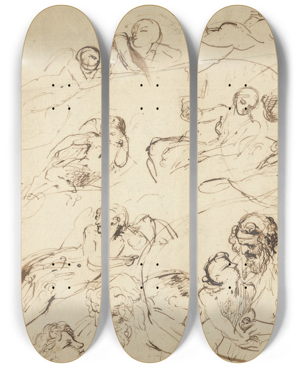 Triptych art skateboard deck of Thomas Stothard Study For Telemachus by Thomas Stothard (1755-1834)