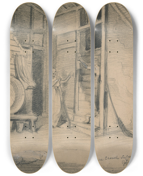 Triptych art skateboard deck of Sir George Hayter Kitchen Interior Stone Crouch by Sir George Hayter (1792-1871)