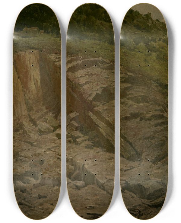 Triptych art skateboard deck of John Ferguson Weir An Abandonedquarry by John Ferguson Weir (1841-1926)