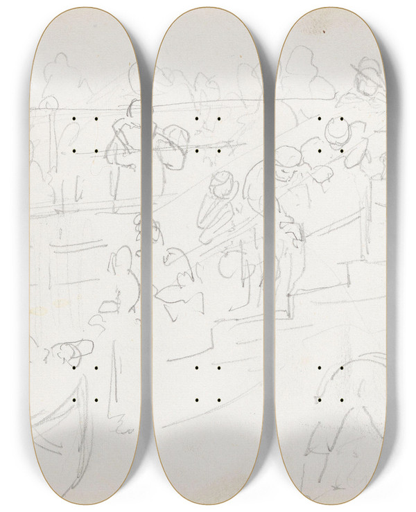 Triptych art skateboard deck of Adolph Tidemand Folkemengde I Trapp by Adolph Tidemand (1814-1876)