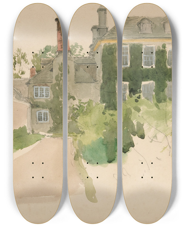 Triptych art skateboard deck of Edwin Austin Abbey Architecturalstudy Ii by Edwin Austin Abbey (1852-1911)